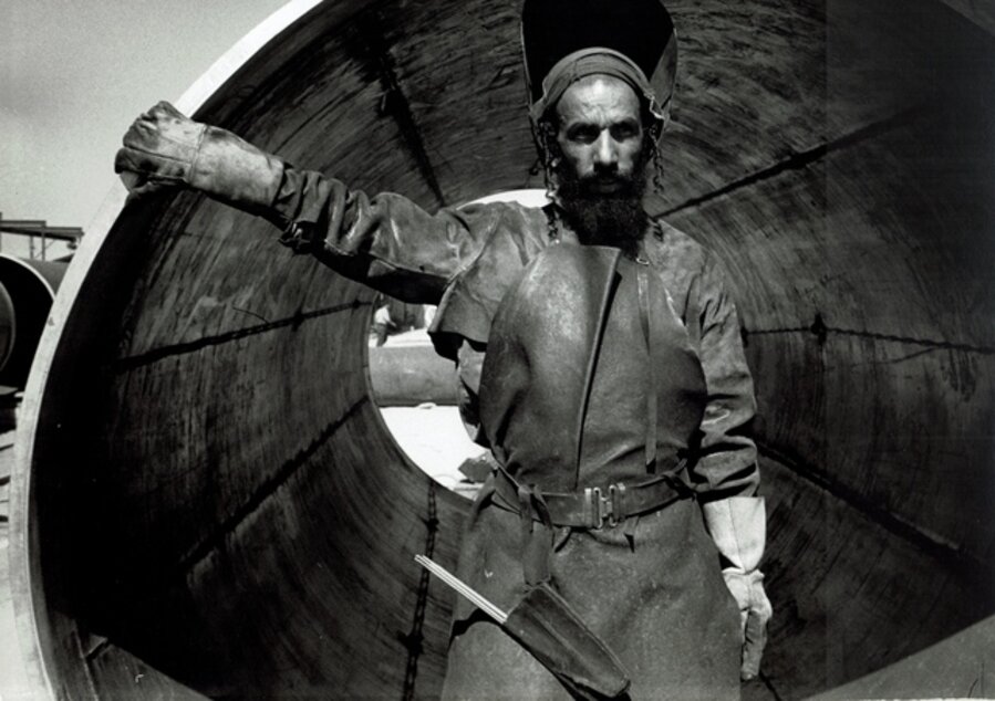 vintage print/Yemenite welder and Pipeline, Israel/vintage print