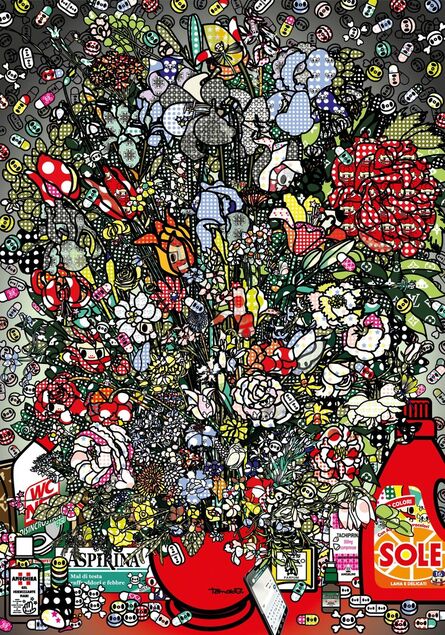 Tomoko Nagao, ‘Flowers after Jan Brueghel elder with Amuchina, Aspirina, WCNET, Louis Vuitton, Chanel, Tachipirina, Sole, Rinazina ’, 2018
