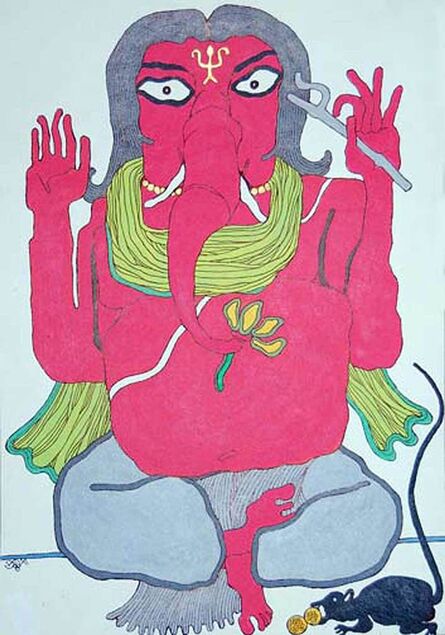 Prokash Karmakar, ‘Ganesha, Mixed Media on Paper, Pink, Blue, Green by Modern Indian Artist "in Stock"’, 2008