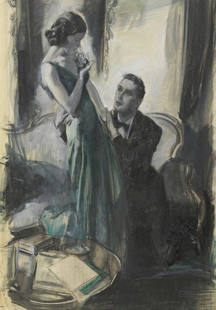 John Lagatta, ‘A Woman in a Green Dress with a Man on His Knees Clutching Her’, 1938
