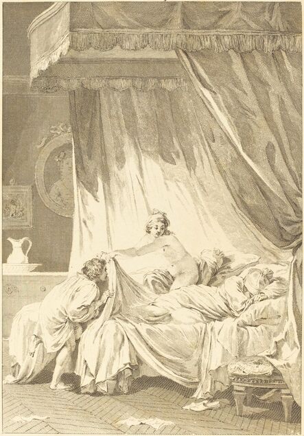 Charles Louis Lingée after Jean-Honoré Fragonard, ‘Joconde: Le lit’