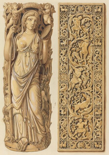 Herman Wilhelm Soltau, ‘Renderings of an Ivory Carving of Ariadne from the 6th Century and an Ivory Plaque from the 9th Century’
