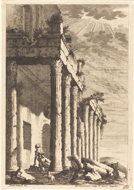 Bernhard Zaech after Jonas Umbach, ‘Travelers beside a Ruined Portico’, ca. 1650
