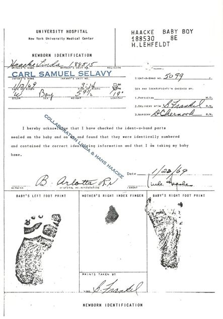 Hans Haacke, ‘Birth Certificate of My Son (collaboration Linda & Hans Haacke)’, 1969