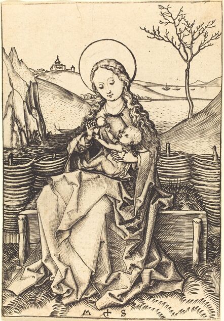 Martin Schongauer, ‘Virgin and Child on a Grassy Bench’, ca. 1475/1480