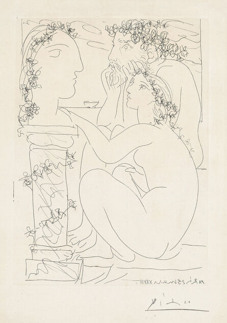 Pablo Picasso, ‘Sculpteur avec son modèle et sa sculpture (Sculptor with his Model and Sculpture), plate 45 from La Suite Vollard’, 1933