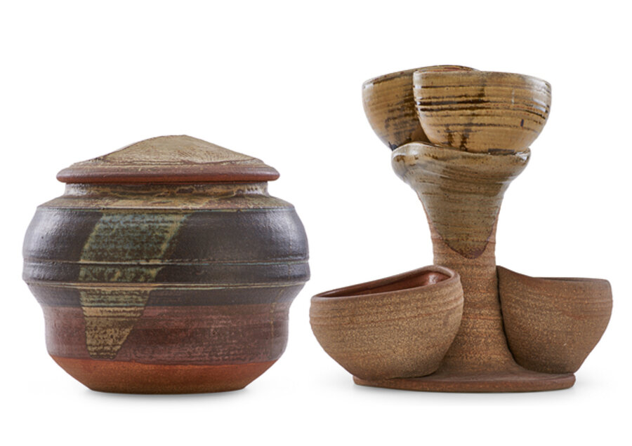 Lidded vessel and sculptural centerpiece