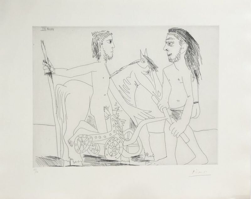 Pablo Picasso, ‘Suite "Les 347", Télévision : combat de chars à l'antique ’, 1968, Print, Etching on paper, Le Coin des Arts