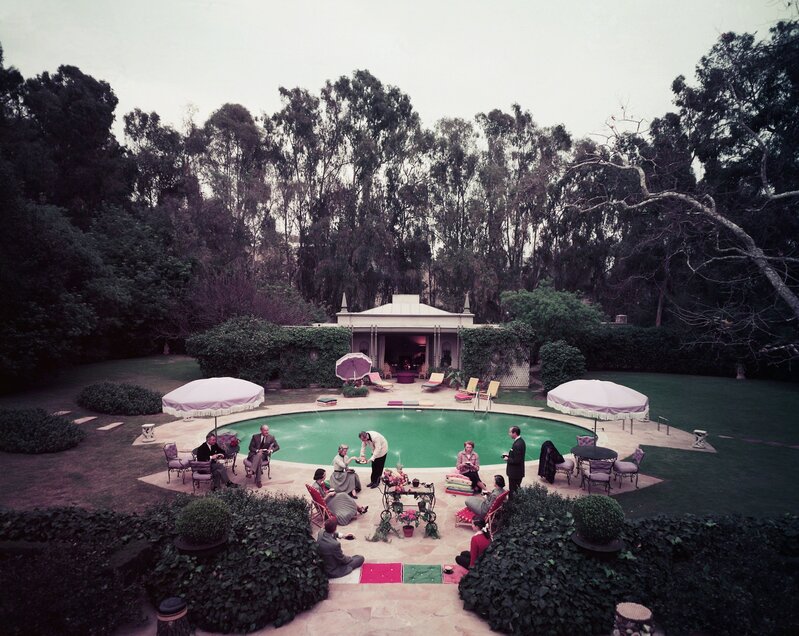 Slim Aarons, ‘Scone Madame?: Guests gather around pool at home of interior decorator James Pendleton’, ca. 1960, Photography, C-Print, Staley-Wise Gallery