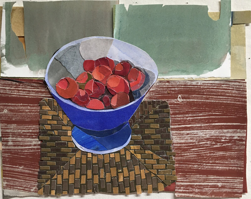 Elizabeth Bisbing, ‘Cherry Tomatoes    ’, 2020, Drawing, Collage or other Work on Paper, Collage and Gouache paint on Paper, Blue Mountain Gallery
