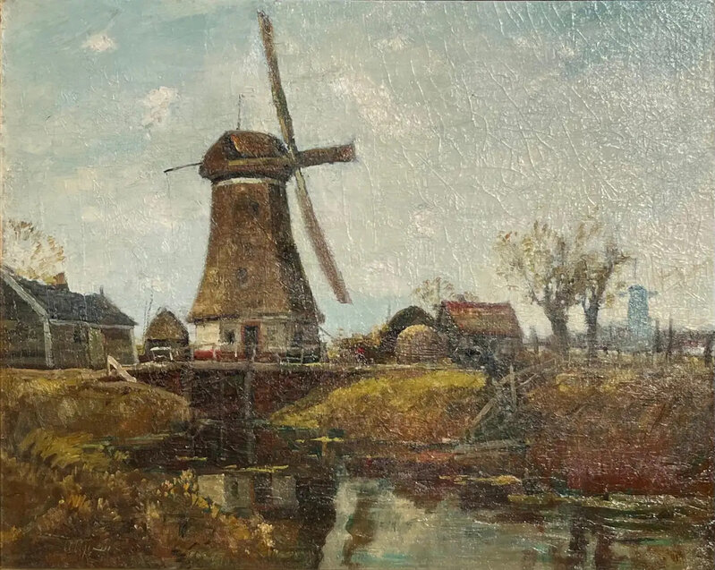 Anthony Thieme, ‘Anthony Thieme Windmill Landscape Oil Painting’, 1935, Painting, Paint, AVANTIQUES