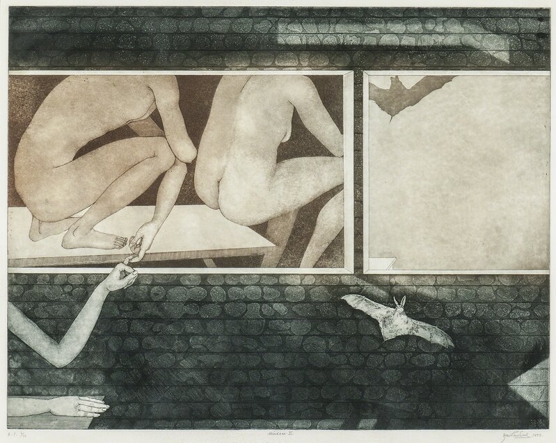 Anupam Sud, ‘Window II’, 1973, Print, Etching and aquatint in blue and brown on paper, Skinner