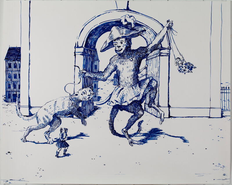 Sara Nesbitt, ‘Blue Monkey’, 2016, Drawing, Collage or other Work on Paper, Ink on paper, Beekman Arts Club