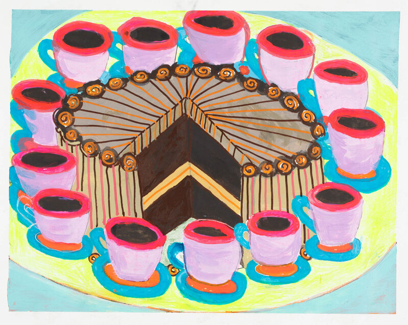 Camille Holvoet, ‘Coffee Cups Around the Cake. Chocolka Coffee.’, 2018, Drawing, Collage or other Work on Paper, Mixed media on paper, Creativity Explored