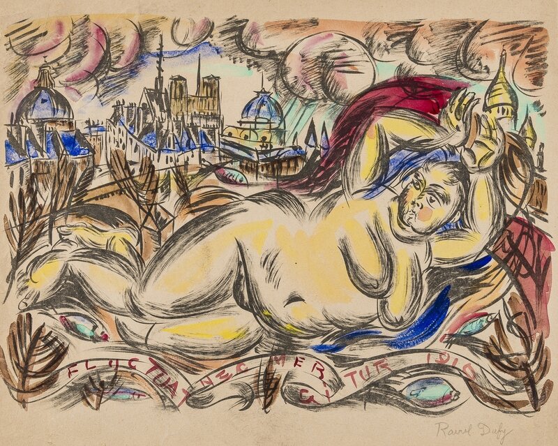 Raoul Dufy, ‘Fluctuat Nec Mergitur (La Seine Devant Paris)’, circa 1925, Print, Lithograph extensively heightened with watercolour, Forum Auctions