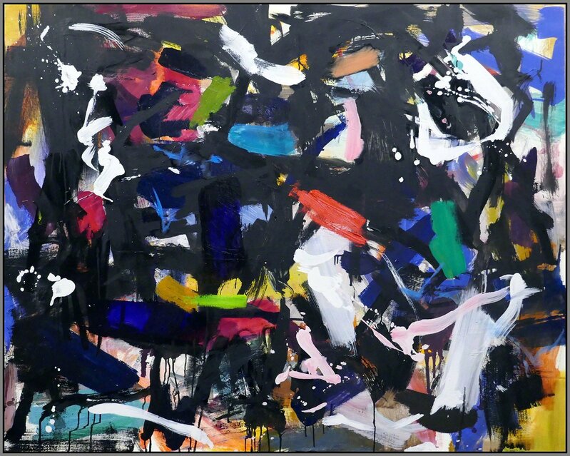 Scott Pattinson, ‘Ouvert No 46 - bold, black, green red, blue, gestural abstract oil on canvas’, 2018, Painting, Oil on canvas, Oeno Gallery