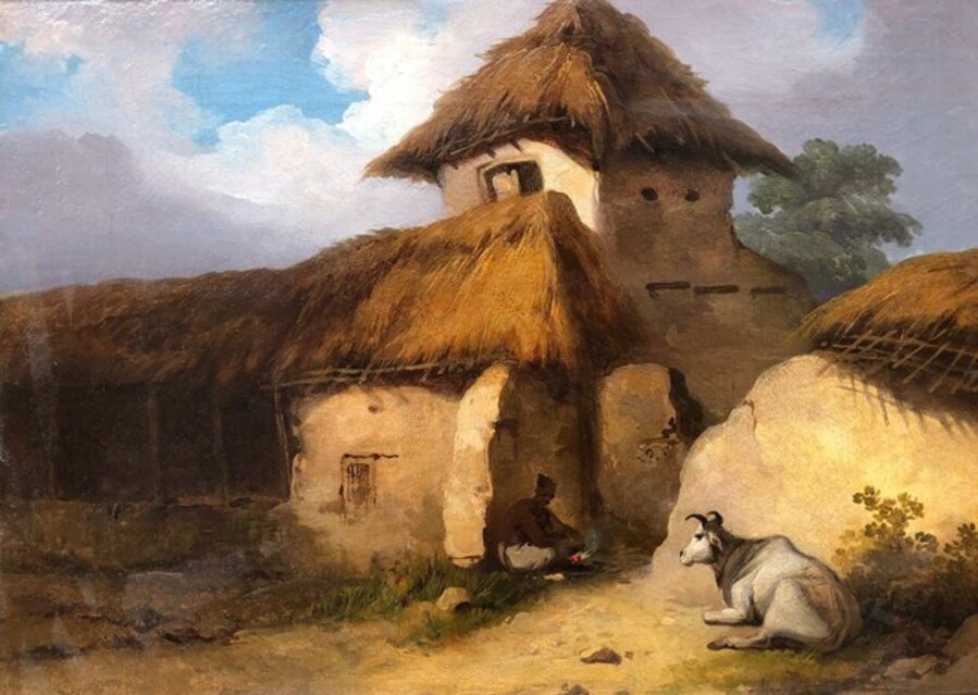 Bengali village scene with cattle