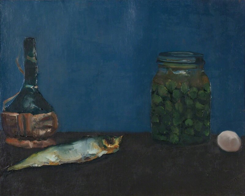 Alberto Ziveri, ‘Still life with fiasco and fish’, 1966, Painting, Oil on canvas, Finarte