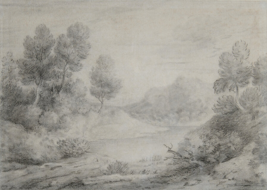 wooded landscape with track and pool