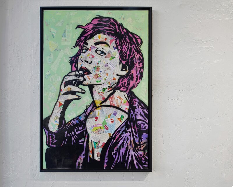 Amy Smith, ‘I Woke Up Like This - Contemporary Street Art Portrait of Woman with Collage, Pink, Purple, Green ’, 2019, Painting, Mixed Media Collage on Canvas, Gallery 1202