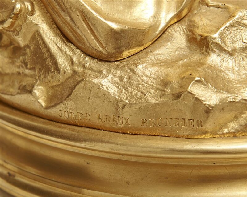 Jules Graux, ‘Exhibition-Quality Garniture de Cheminée’, ca. 1880, Design/Decorative Art, Gilt Bronze, Marble, Butchoff Antiques