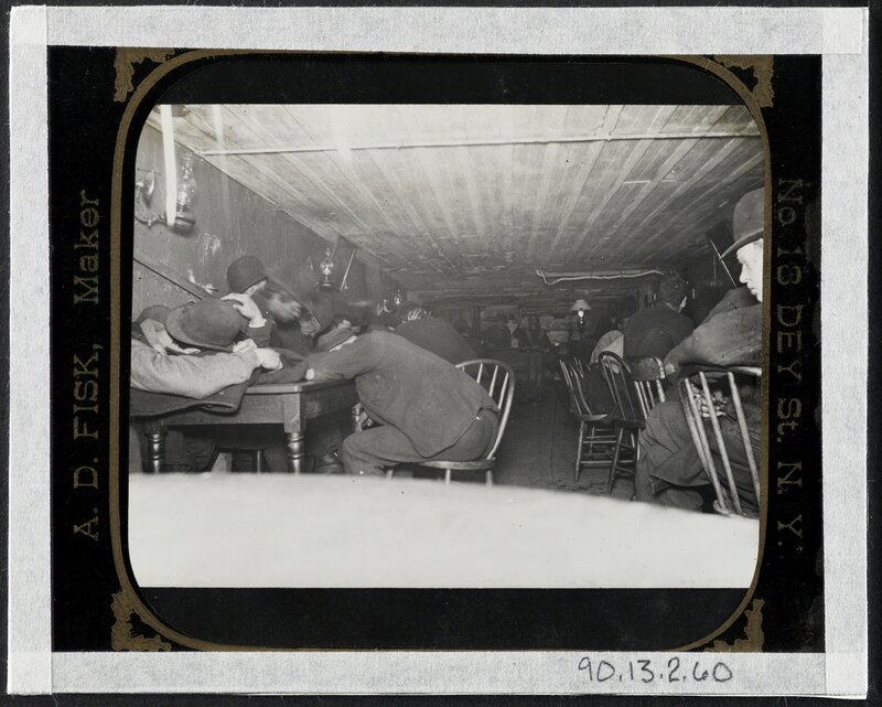 Jacob A. Riis, ‘Bandit's Roost -- In a stale beer dive in cellar -- flashlight at 3 a.m.’, ca. 1890, Photography, Gelatin silver transparency, Museum of the City of New York