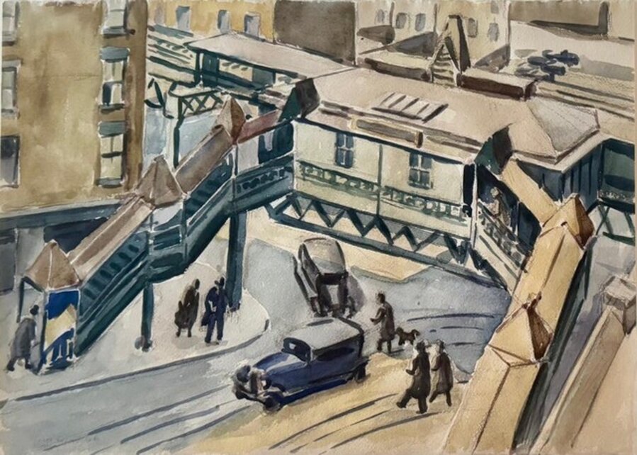 6th Avenue El at 8th St NYC Cityscape American Scene Social Realism Mid-Century