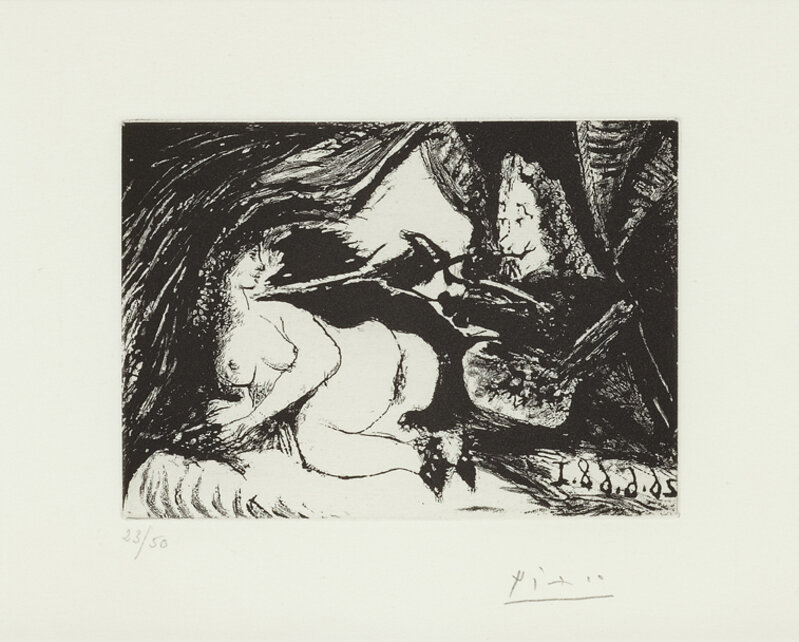Pablo Picasso, ‘Peintre peignant la nuque de son jeune modéle, 26.06.68 I’, 1968, Print, Aquatint with sugar lift on vélin de Rives paper, Cristea Roberts Gallery