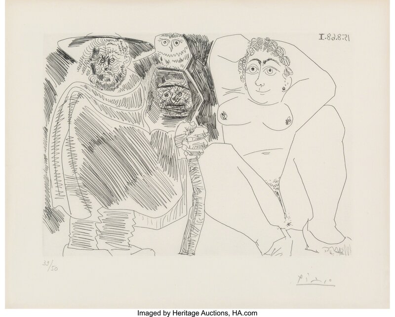 Pablo Picasso, ‘Grosse prostituée, sorcière à la chouette et voyageur en sabots, from Series 347’, 1968, Print, Etching on paper, Heritage Auctions