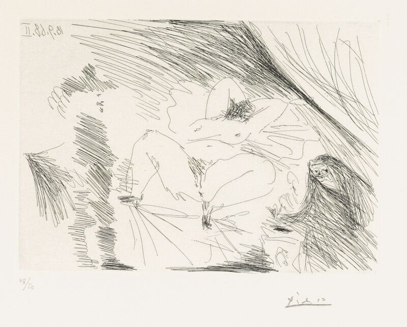 Pablo Picasso, ‘Jeune femme au lit, Célestine et gentilhomme, from: Series 347’, 1968, Print, Etching on wove paper, Christie's