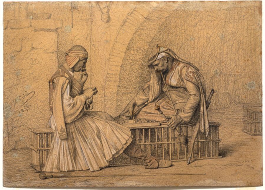 Two Soldiers Playing Checkers