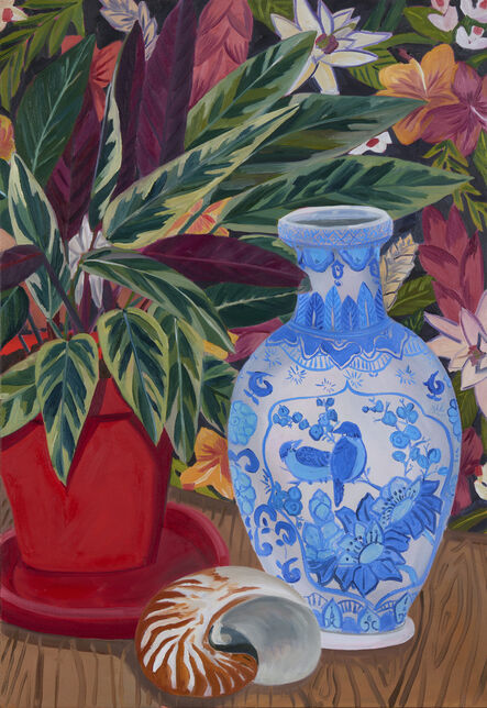 Anna Valdez, ‘Blue Bird Vase with Calathea’, 2019