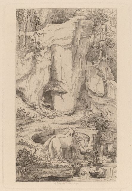 Moritz von Schwind, ‘A Monk Leading Horses to Water’, ca. 1845