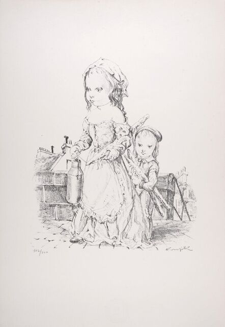 Léonard Tsugouharu Foujita 藤田 嗣治, ‘Jeune fille et l'Enfant à la baguette et au pot’, 1954