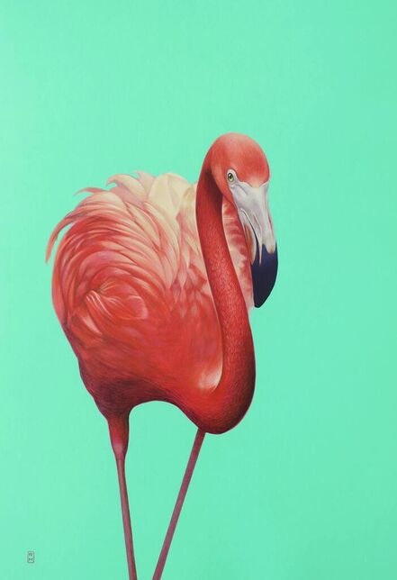 Richard Hughes, ‘Flamingo on green’, 2020