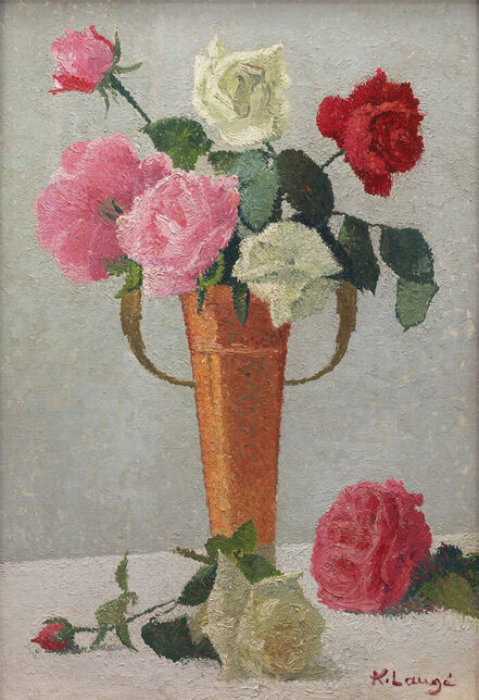 Achille Laugé, ‘Bouquet de roses dans un vase de cuivre’, ca. 1918