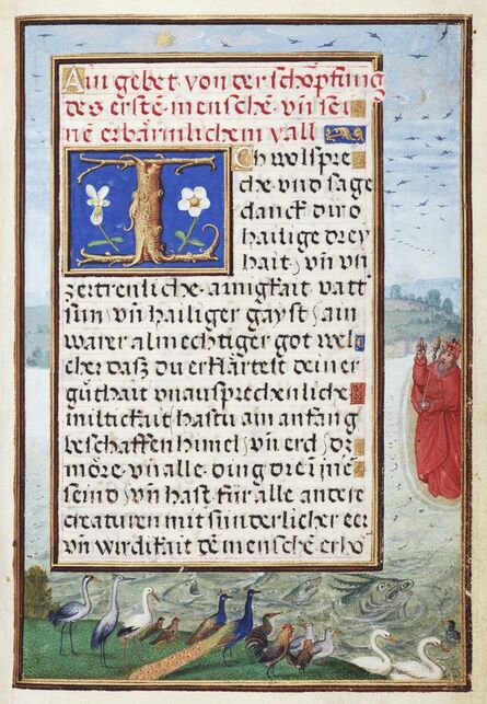 Simon Bening, ‘Border with the Creation of Birds and Fishes’, 1525-1530