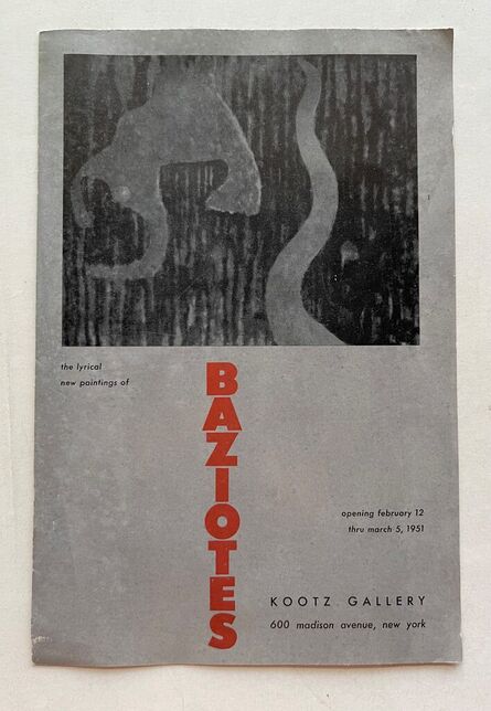 William Baziotes, ‘"The Lyrical New Paintings of Baziotes", 1951, Exhibition Poster Kootz Gallery NYC’, 1951