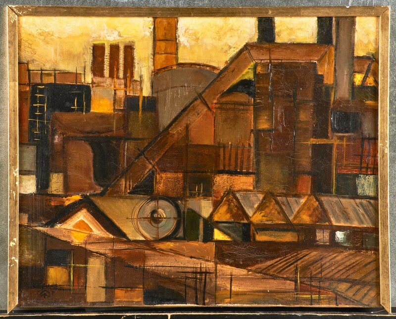 Werner Drewes, ‘Untitled (Industrial Landscape)’, 1952, Painting, Oil on canvas (framed), Rago/Wright/LAMA/Toomey & Co.