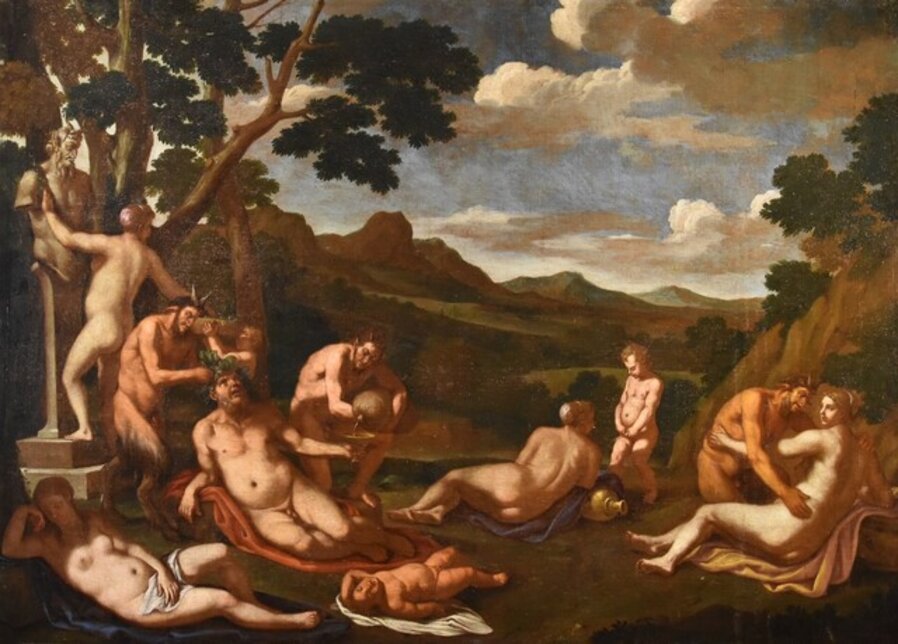 Bacchanale Baccus Mythological Carpioni Paint 17th Century Oil on canvas Old master Venetian school