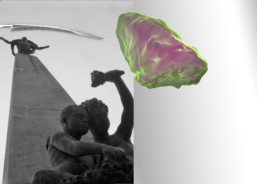 Hans Himmelheber, Monument, DR Congo, Kinshasa, 1938, scan of a Chalcopyrite from Kipushi mine, and your reflection in the mirror, 2020