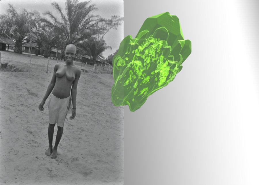 Hans Himmelheber, Woman, DR Congo, Luluwa region, 1939, scan of a Citrine from Lwena mine, and your reflection in the mirror, 2020