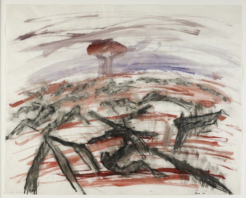 Nancy Spero, ‘Bomb and Victims’, 1967, Drawing, Collage or other Work on Paper, Gouache on paper, Anthony Reynolds Gallery