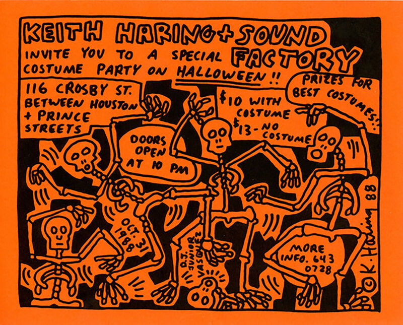 Keith Haring, ‘Keith Haring Sound Factory Halloween (Keith Haring Skeletons)’, ca. 1989, Posters, Offset printed invitation, Lot 180 Gallery