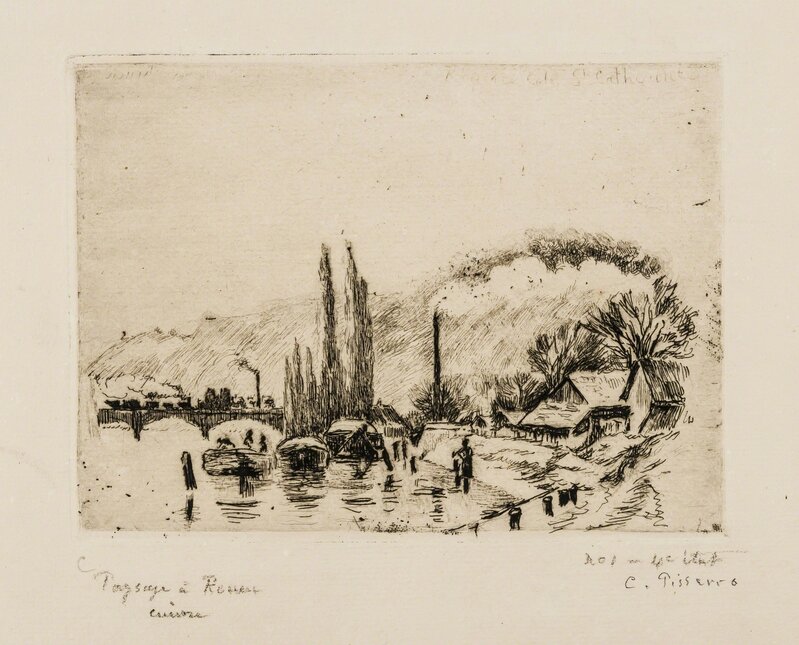 Camille Pissarro, ‘Paysage à Rouen (Côte Sainte-Catherine)’, 1885, Print, Etching printed in black, with delicate plate tone, on buff laid paper, Forum Auctions