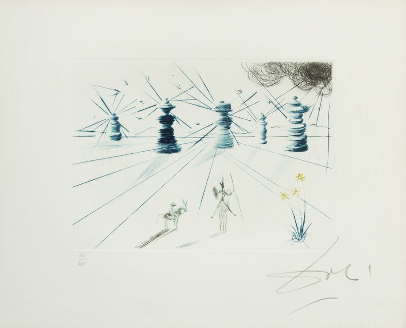 Salvador Dalí, ‘Don Quichotte et les moulins à vent’, 1969, Print, Color Drypoint Etching, Hindman