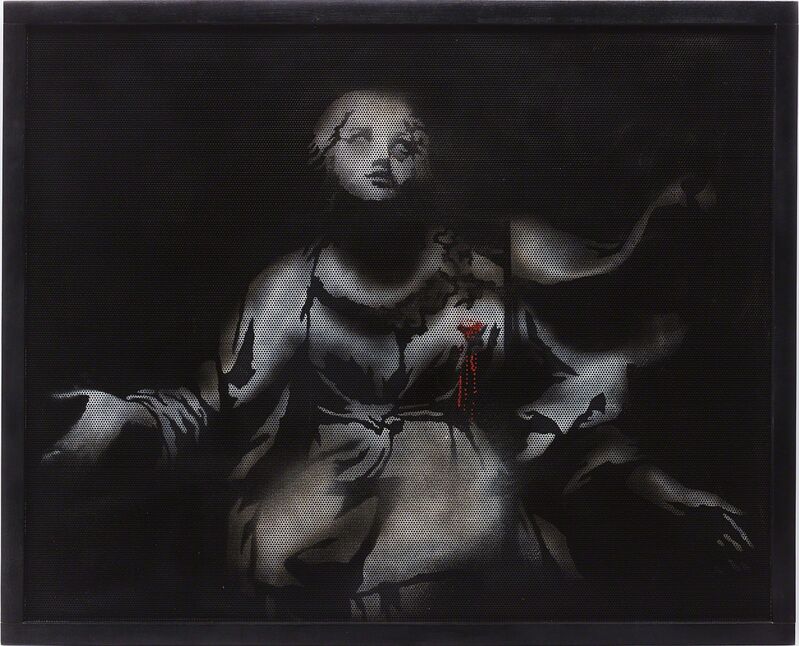 Banksy, ‘Angel’, 2009, Mixed Media, Spray paint on perforated galvanised steel mesh, in artist's frame, Phillips