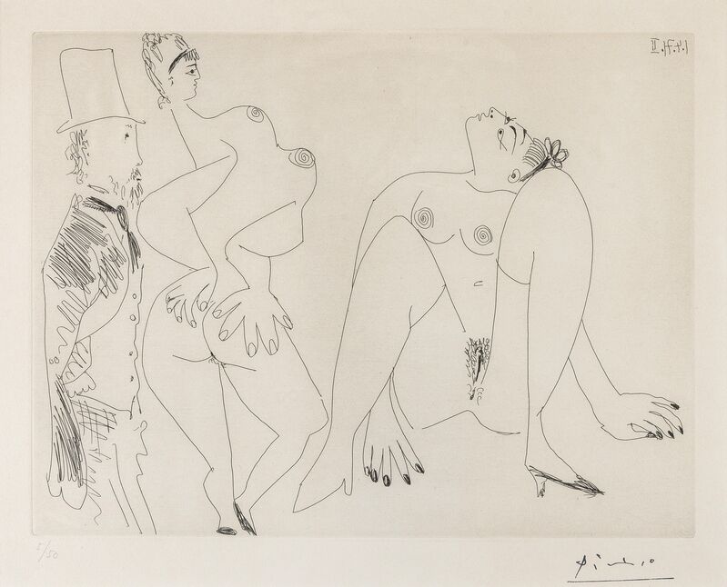 Pablo Picasso, ‘156 series: Degas in Top Hat Viewing Two Nudes (Bloch 1960)’, 1971, Print, Etching, Forum Auctions