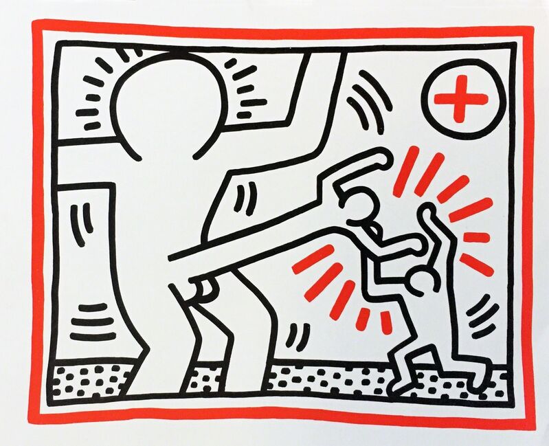 Keith Haring, ‘Keith Haring 1985 announcement (Haring Cockfight)’, 1985, Ephemera or Merchandise, Offset printed announcement, Lot 180 Gallery