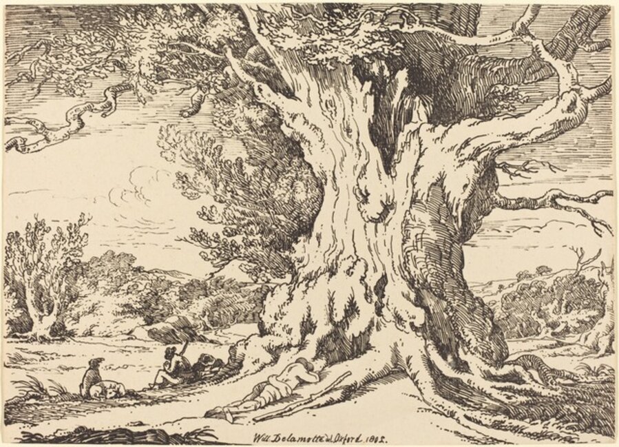 Resting, Men and Dogs under a Big Tree